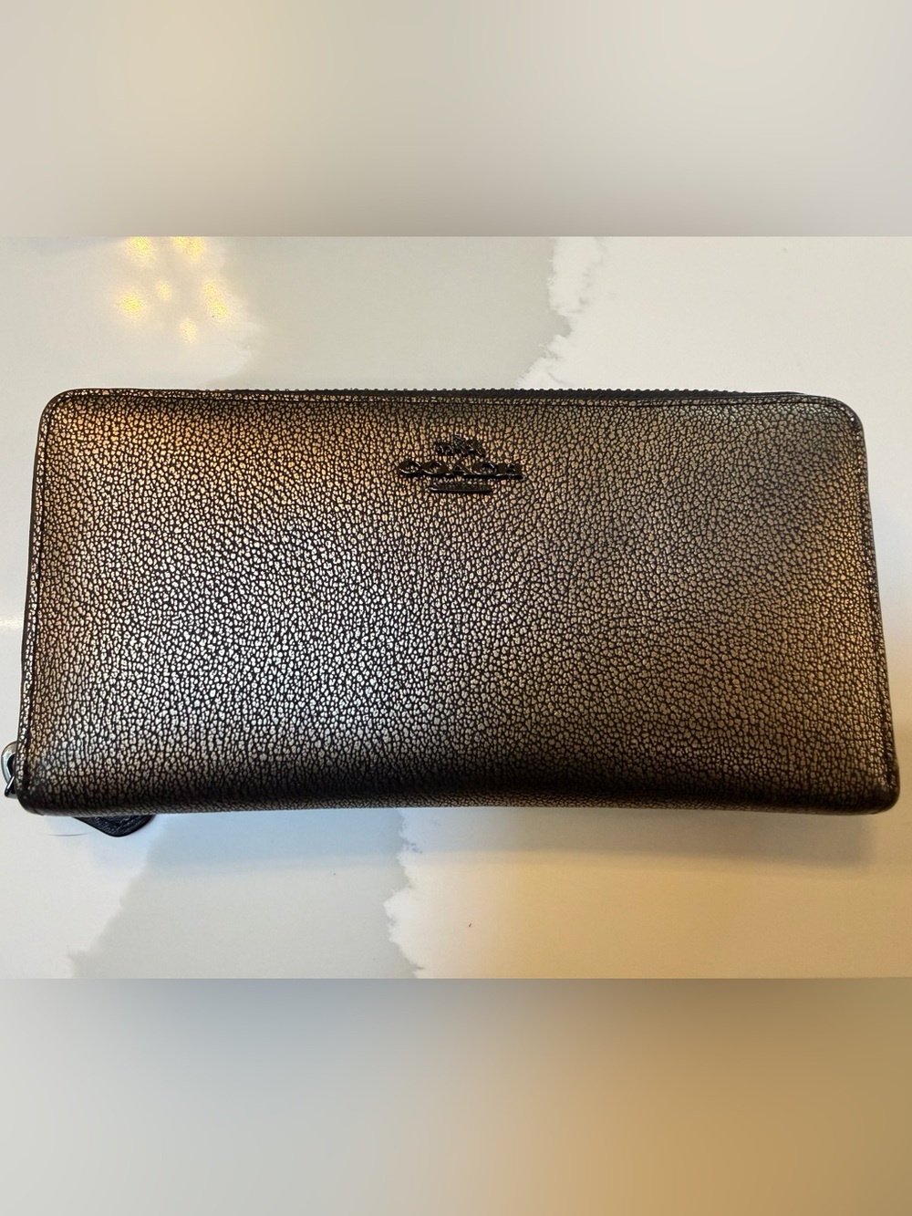 Coach Metallic Gunmetal Zip Wallet